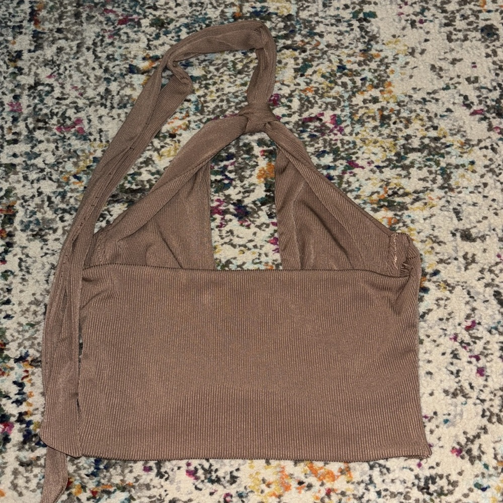 Princess Polly Tan Ribbed Halter Top - Picture 4 of 5
